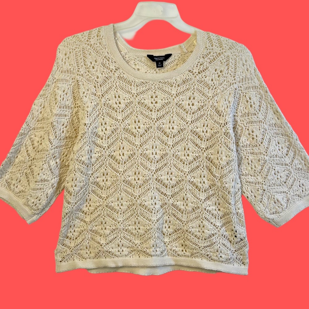 Simply Vera Vera Wang Ivory Crochet Knit Crop Top / Medium
